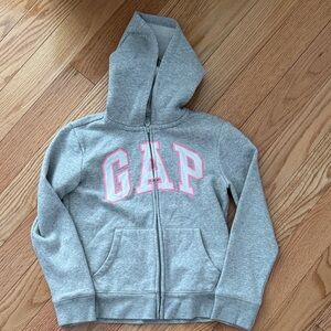 GAP Kids Heather Gray Hoodie with Pink Lettering